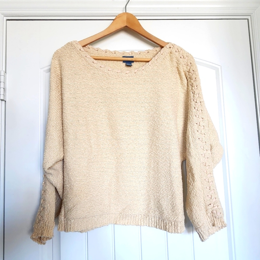 Neely Cream Boatneck Dolman Popcorn Sweater Stitch Sleeves Small